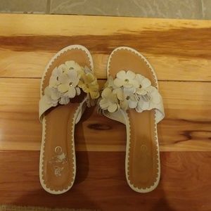 White flowered sandals